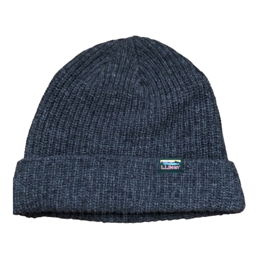 L.L.Bean Lambs Wool Blend Knitted Folded Winter Beanie Hat Women's One Size Grey